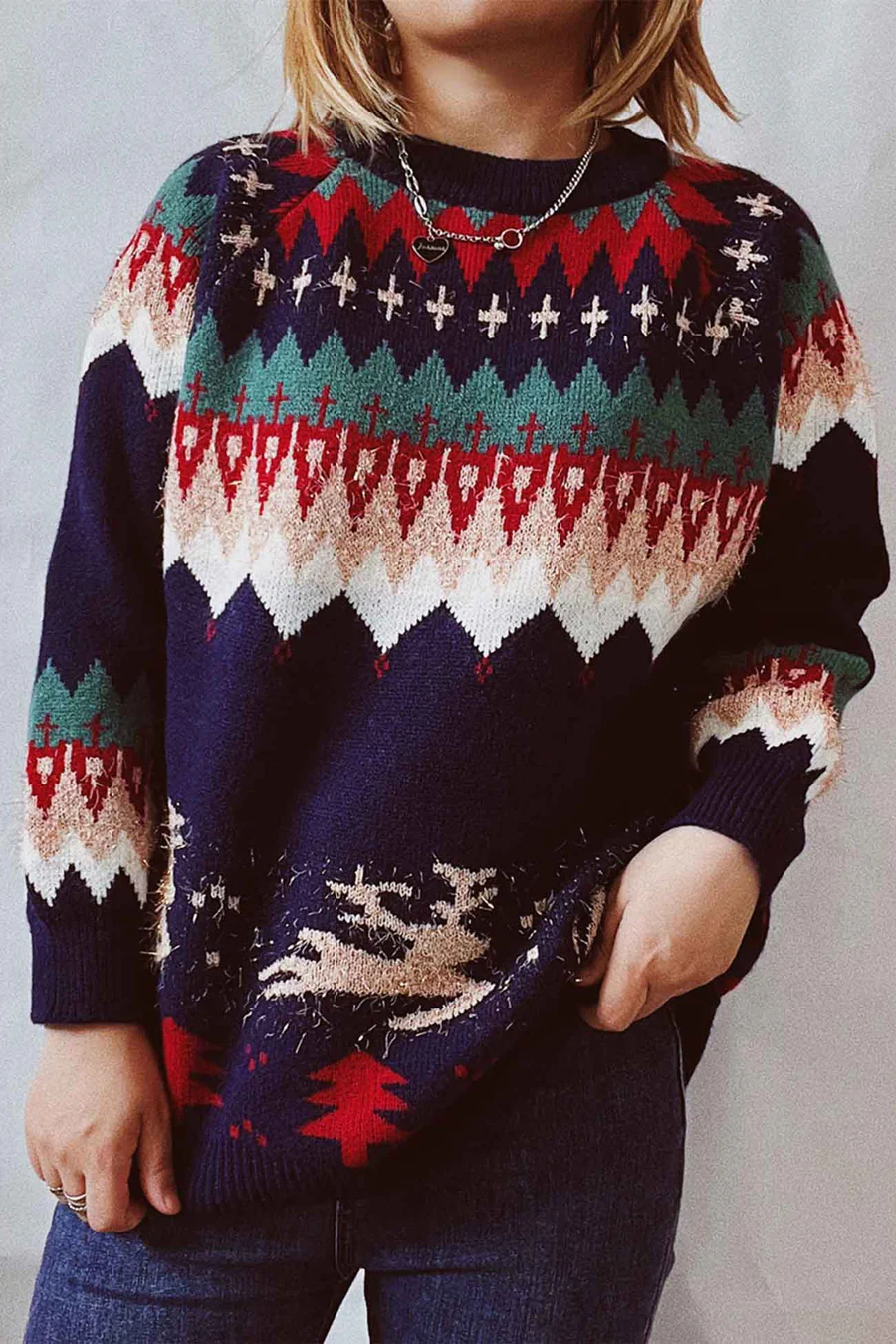 Drop Shoulder Crew Neck Long Sleeve Sweaters