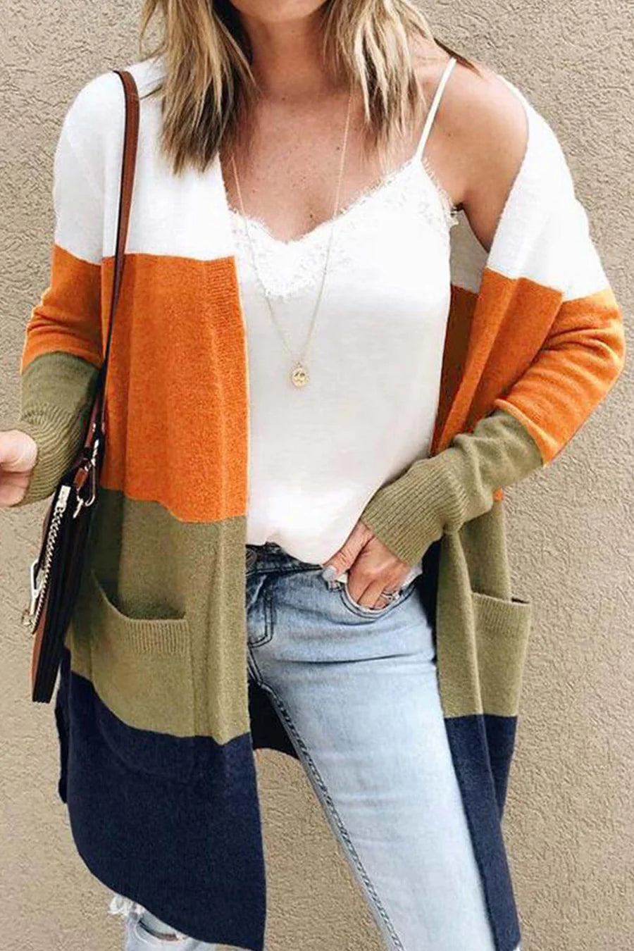 Colorblock Open Front Cardigans